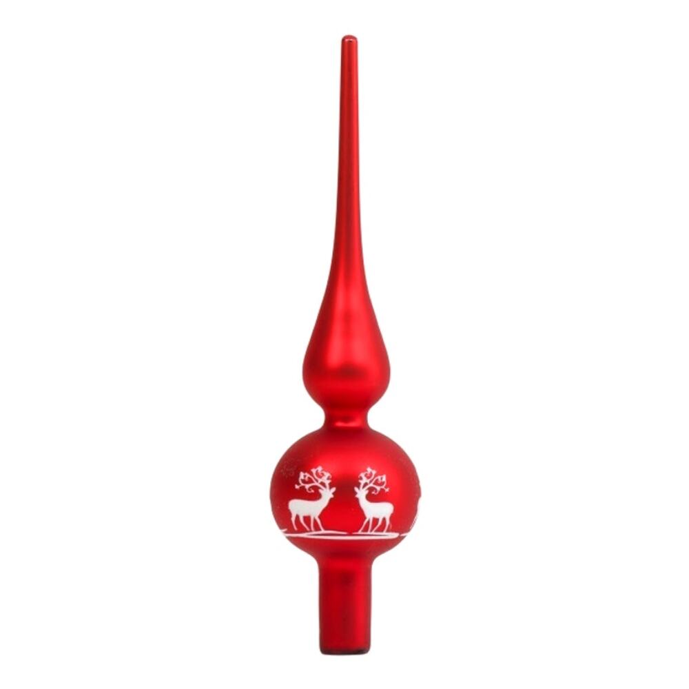 Vitbis Glass Tree Topper 10in Made in Poland Red White Christmas Holiday NEW